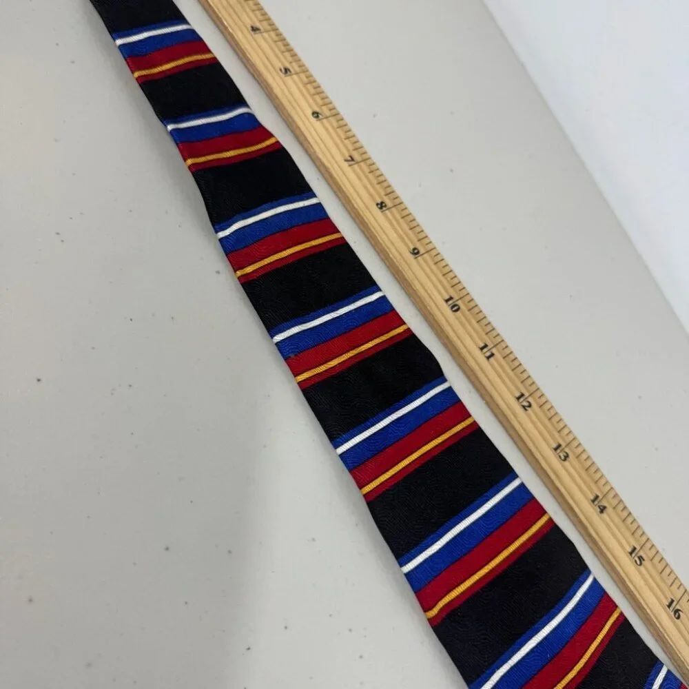VTG Oscar de la Renta Striped Black Tie with Red and Blue Accents Textured